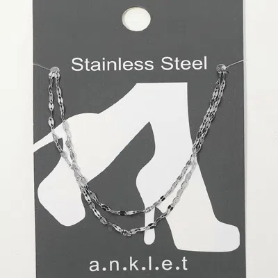 Fashnzfab Stainless Steel Double Layered Chain Anklet In Multi