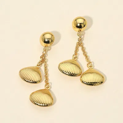 Fashnzfab Stainless Steel Double Shell Charm Drop Earrings In Silver