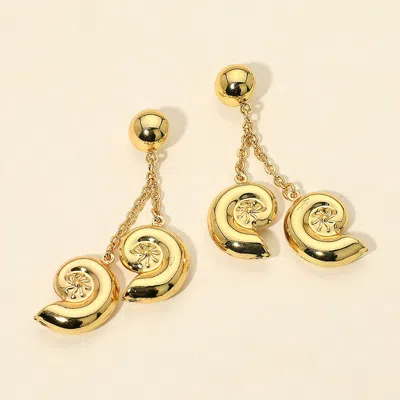 Fashnzfab Stainless Steel Double Spiral Shell Drop Earrings In Gold