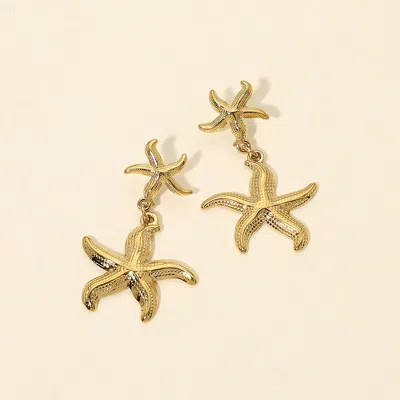 Fashnzfab Stainless Steel Double Starfish Drop Earrings In Gold