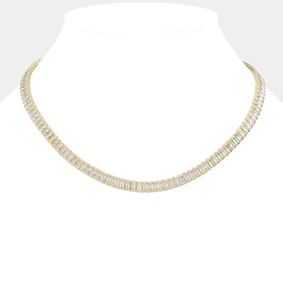 Fashnzfab Stainless Steel Emerald Cut Cz Stone Tennis Chain Necklace - Clear, Gold In Multi