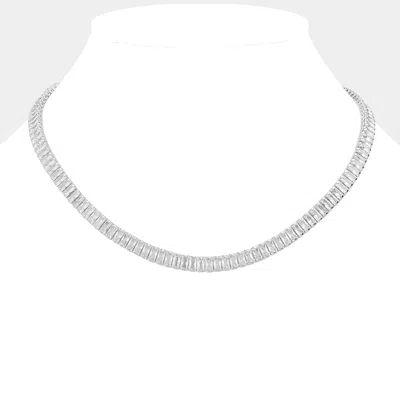 Fashnzfab Stainless Steel Emerald Cut Cz Stone Tennis Chain Necklace In Multi