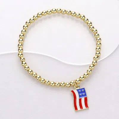 Fashnzfab Stainless Steel Enamel American Usa Flag Charm Pointed Stretch Bracelet Gold
