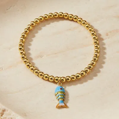 Fashnzfab Stainless Steel Enamel Articulated Fish Charm Beaded Stretch Bracelet In Multi