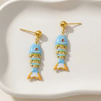 Fashnzfab Stainless Steel Enamel Articulated Fish Charm Drop Dangle Earrings In Multi
