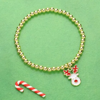 Fashnzfab Stainless Steel Enamel Christmas Rudolph Charm Pointed Stretch Bracelet In Multi