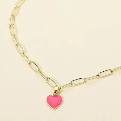 Fashnzfab Stainless Steel Enamel Heart Pendant Paperclip Chain Necklace In Multi