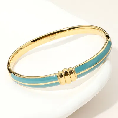 Fashnzfab Stainless Steel Enamel Hinged Bangle Bracelet Blue, Gold In Multi