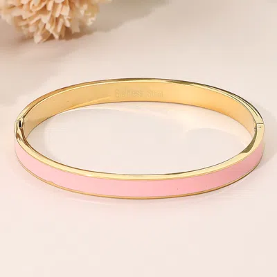 Fashnzfab Stainless Steel Enamel Inlay Hinged Bangle Bracelet - Pink