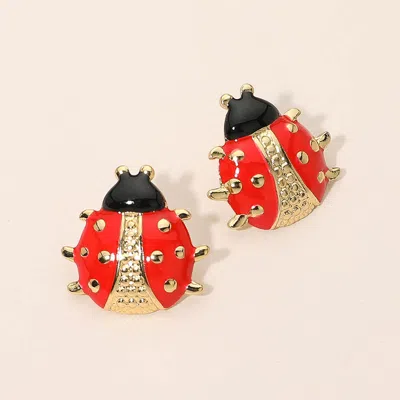 Fashnzfab Stainless Steel Enamel Ladybug Stud Earrings In Red
