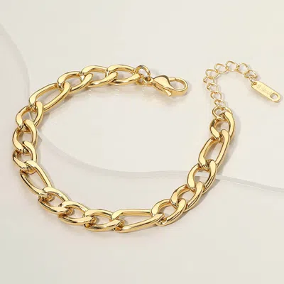 Fashnzfab Stainless Steel Figaro Chain Bracelet In Gold