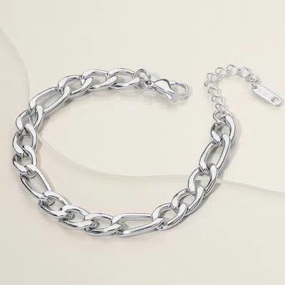 Fashnzfab Stainless Steel Figaro Chain Bracelet In Silver
