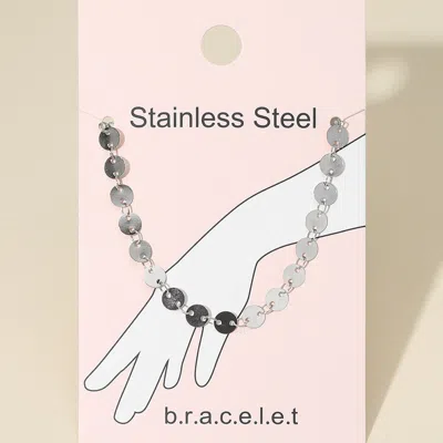 Fashnzfab Stainless Steel Flat Disc Link Chain Bracelet Rhodium In Multi