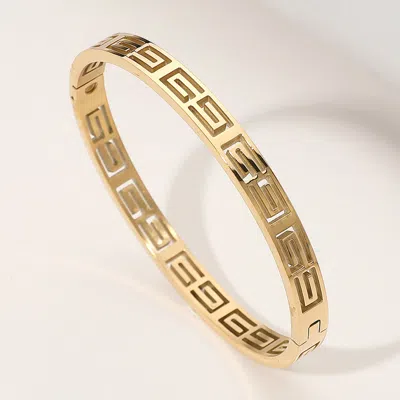 Fashnzfab Stainless Steel Geometric Cut Out Hinged Bangle Bracelet Gold