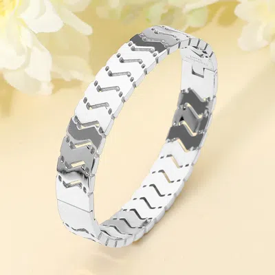 Fashnzfab Stainless Steel Geometric Link Hinged Bangle Bracelet In Silver