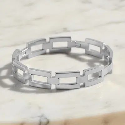 Fashnzfab Stainless Steel Geometric Link Hinged Bangle Bracelet In Silver