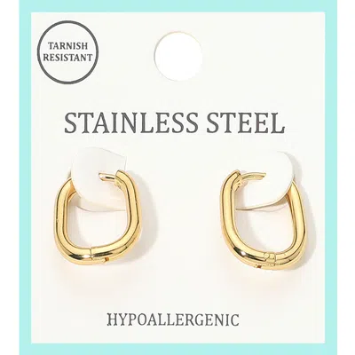 Fashnzfab Stainless Steel Geometric Square Mini Huggie Hoop Earrings In Gold