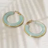 Fashnzfab Stainless Steel Gold Trimmed Chunky Resin Hoop Earrings - Gold, Mint In Multi