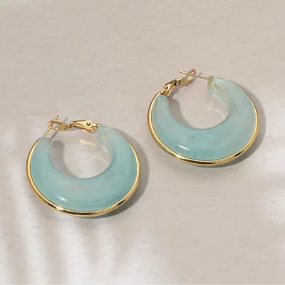 Fashnzfab Stainless Steel Gold Trimmed Chunky Resin Hoop Earrings - Gold, Mint In Multi