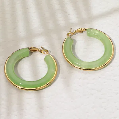 Fashnzfab Stainless Steel Gold Trimmed Chunky Resin Hoop Earrings - Gold, Olive Green