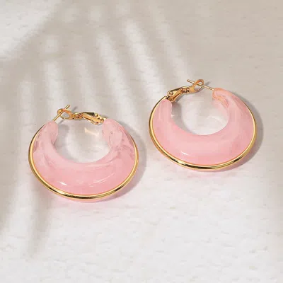 Fashnzfab Stainless Steel Gold Trimmed Chunky Resin Hoop Earrings - Gold, Pink