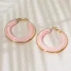Fashnzfab Stainless Steel Gold Trimmed Chunky Resin Hoop Earrings - Gold, Pink In Pink