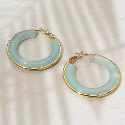 Fashnzfab Stainless Steel Gold Trimmed Chunky Resin Hoop Earrings - Gold, Mint In Silver
