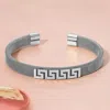 Fashnzfab Stainless Steel Greek Key Pattern Accent Mesh Cuff Bracelet Silver In Silver