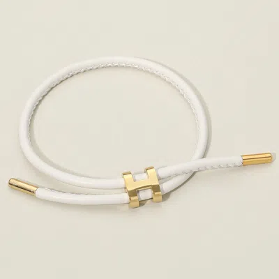 Fashnzfab Stainless Steel H Monogram Charm Accent Cord Adjustable Cinch Pull Tie Bracelet In Gold