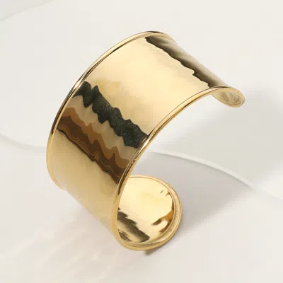 Fashnzfab Stainless Steel Hammered Metal Wide Cuff Bracelet In Gold