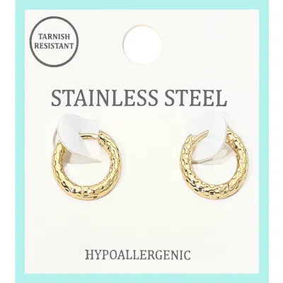 Fashnzfab Stainless Steel Hammered Mini Huggie Hoop Earrings - Gold
