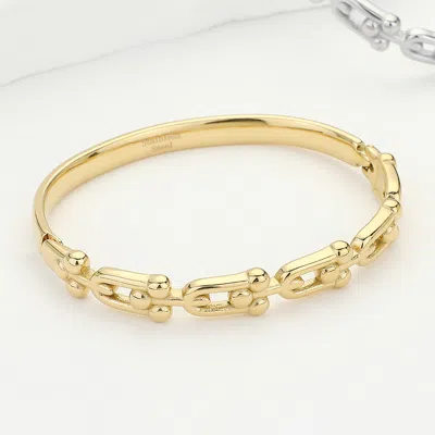 Fashnzfab Stainless Steel Hardware Link Hinged Bangle Bracelet Gold