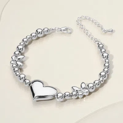 Fashnzfab Stainless Steel Heart Butterfly Ball Beaded Bracelet Silver In Metallic