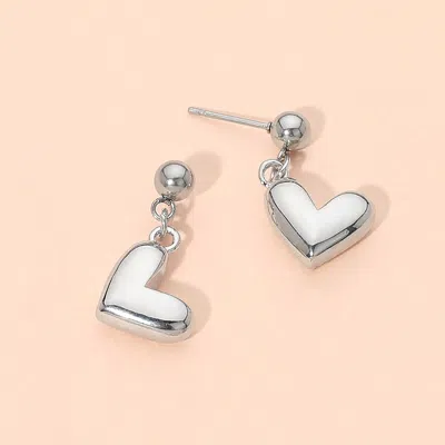 Fashnzfab Stainless Steel Heart Charm Dangle Earrings In Beige