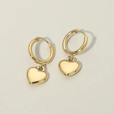 Fashnzfab Stainless Steel Heart Charm Drop Mini Huggie Hoop Earrings In Gold