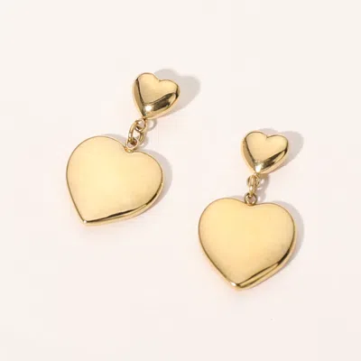 Fashnzfab Stainless Steel Heart Dangle Earrings - Gold In Nude