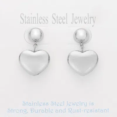Fashnzfab Stainless Steel Heart Dangle Earrings - Rhodium In Metallic