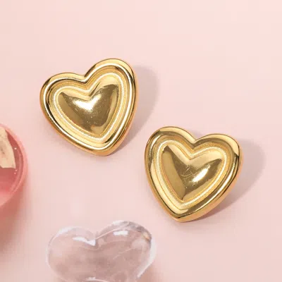Fashnzfab Stainless Steel Heart Earrings - Gold