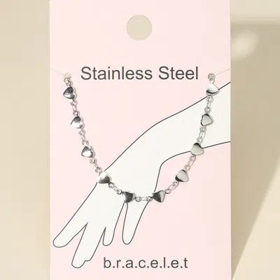 Fashnzfab Stainless Steel Heart Link Chain Bracelet Rhodium In Multi