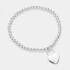 Fashnzfab Stainless Steel Heart Lock Charm Stretch Ball Bracelet - Silver In Silver