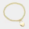 Fashnzfab Stainless Steel Heart Lock Charm Stretch Ball Bracelet Gold In Gold