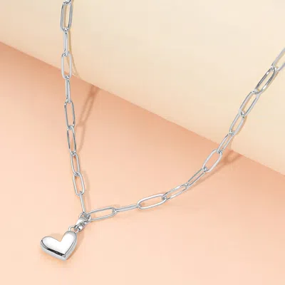 Fashnzfab Stainless Steel Heart Pendant Paperclip Chain Necklace In Silver