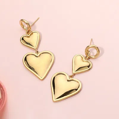 Fashnzfab Stainless Steel Heart Plate Link Dropdown Dangle Earrings In Gold