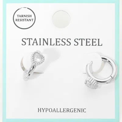 Fashnzfab Stainless Steel Heart Stone Accent Mini Huggie Hoop Earrings In Orange