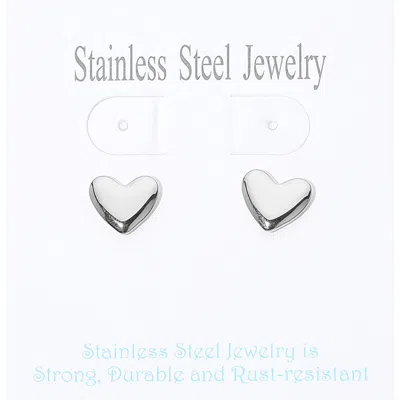 Fashnzfab Stainless Steel Heart Stud Earrings In Metallic
