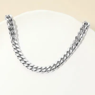 Fashnzfab Stainless Steel Heavy Cuban Chain Necklace 20" In Silver