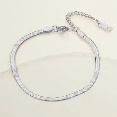 Fashnzfab Stainless Steel Herringbone Chain Bracelet In Silver