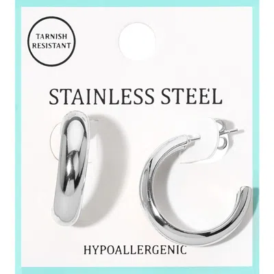 Fashnzfab Stainless Steel Hoop Earrings - Rhodium In Multi