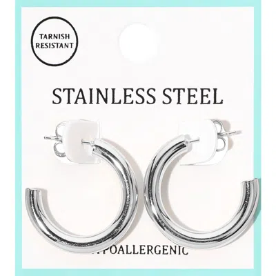 Fashnzfab Stainless Steel Hoop Earrings - Rhodium In Multi