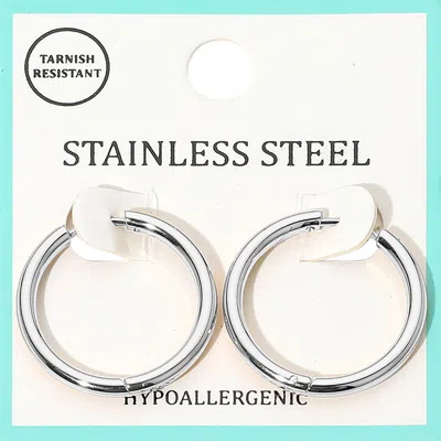 Fashnzfab Stainless Steel Hoop Earrings - Rhodium In Multi